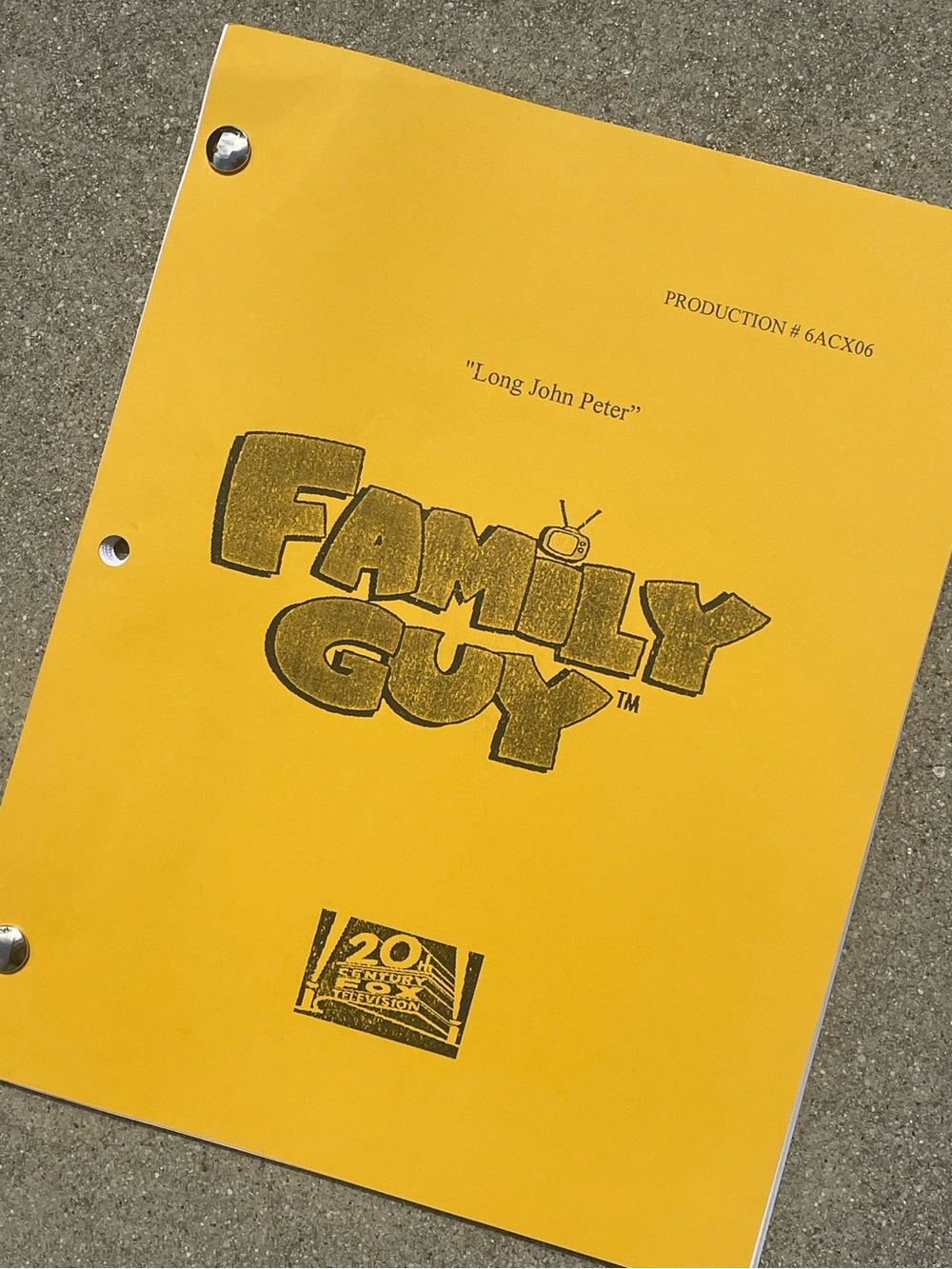 Family Guy 2007 Long John Peter Production Used Table Script ICONIC S6 FINALE!